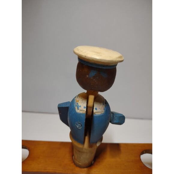ANRI Sailor Drinks Bottle Stopper Wood Carved Puppet Barware Vintage Mechanical - Picture 3 of 8